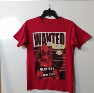 Marvel Deadpool T-shirt, sz S, Red, "Wanted" pre-owned